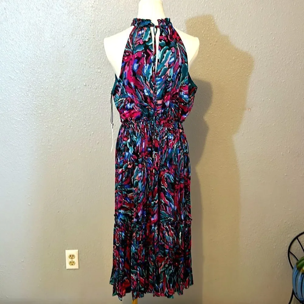 NEW Nicole Miller women’s printed high neck midi dress size L